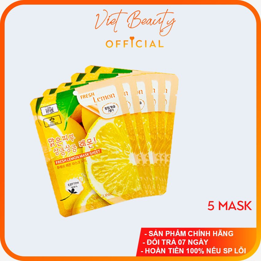 (❤️GIÁ DÙNG THỬ SHOPEE ❤️) COMBO 05 Mặt nạ dưỡng da chiết xuất chanh tươi 3W CLINIC FRESH LEMON MASK SHEET 23ml hàn quốc