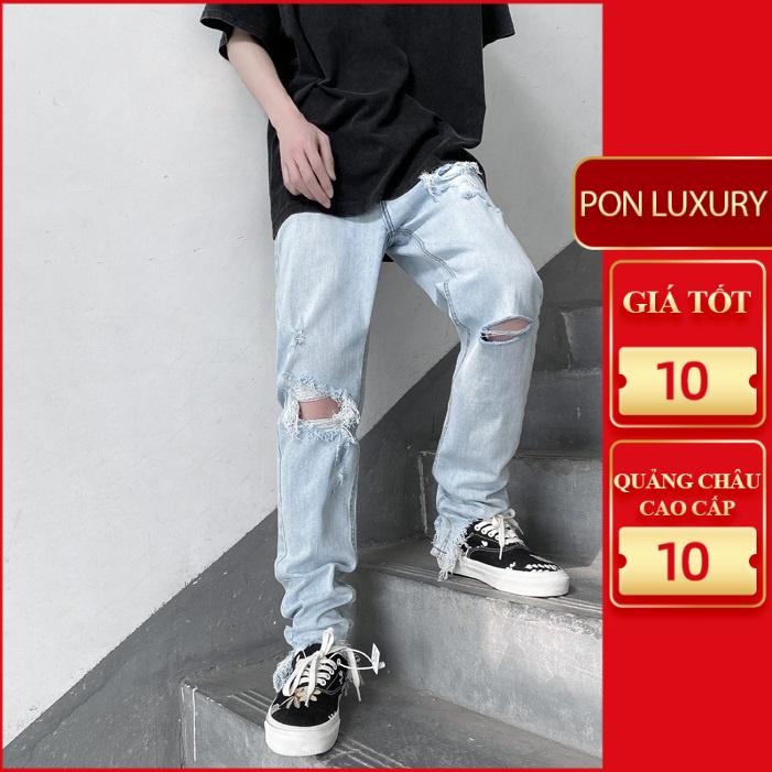Quần bò rách nam nữ dáng baggy màu xanh trắng 324 Pon.mens hà nội hcm