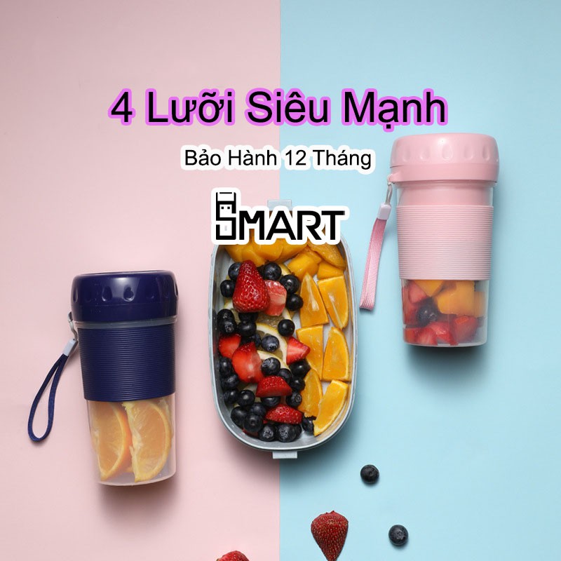 Máy xay sinh tố mini cầm tay đa năng Juice Cup, Fruit Cup 4 lưỡi - Máy Xay Sinh Tố Du Lịch