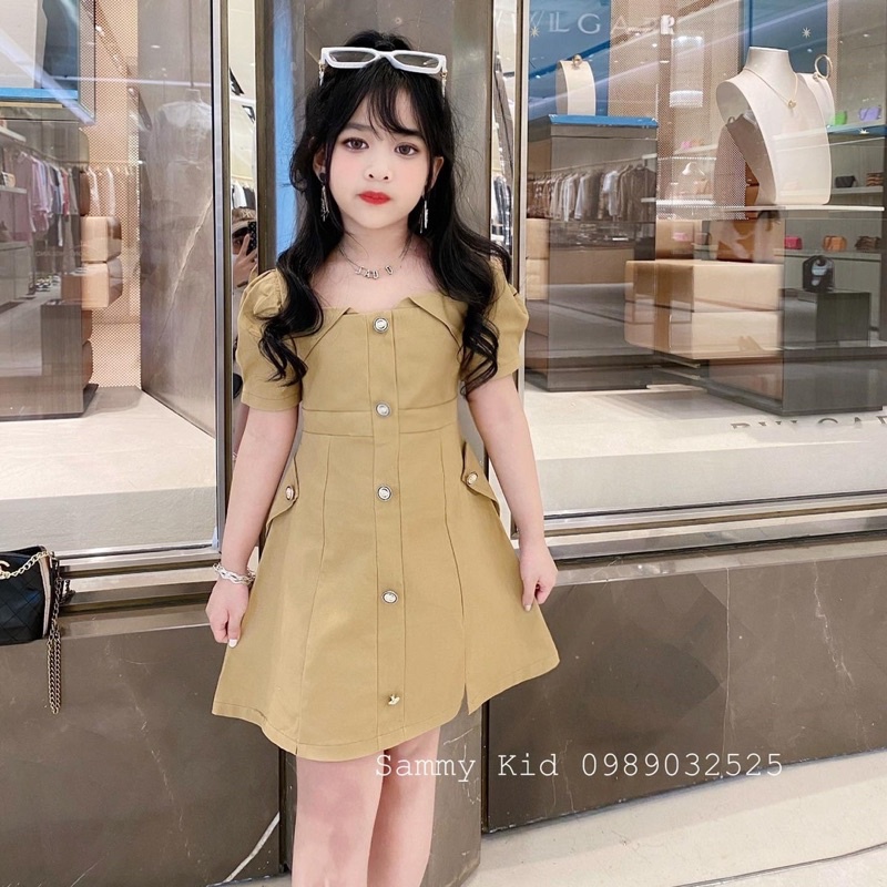 Váy kaki tay bồng cho bé gái 14kg-22kg nhẹ nhàng tiểu thư