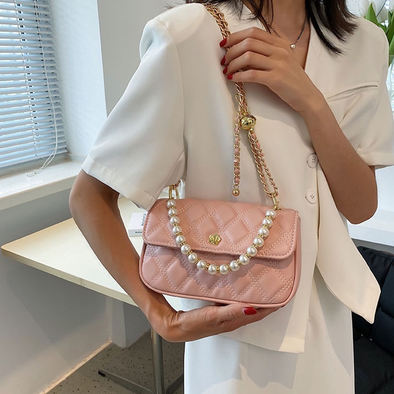 Túi đeo chéo IELGY đính kim cương giả và ngọc trai giả phong cách cổ điển dành cho nữ