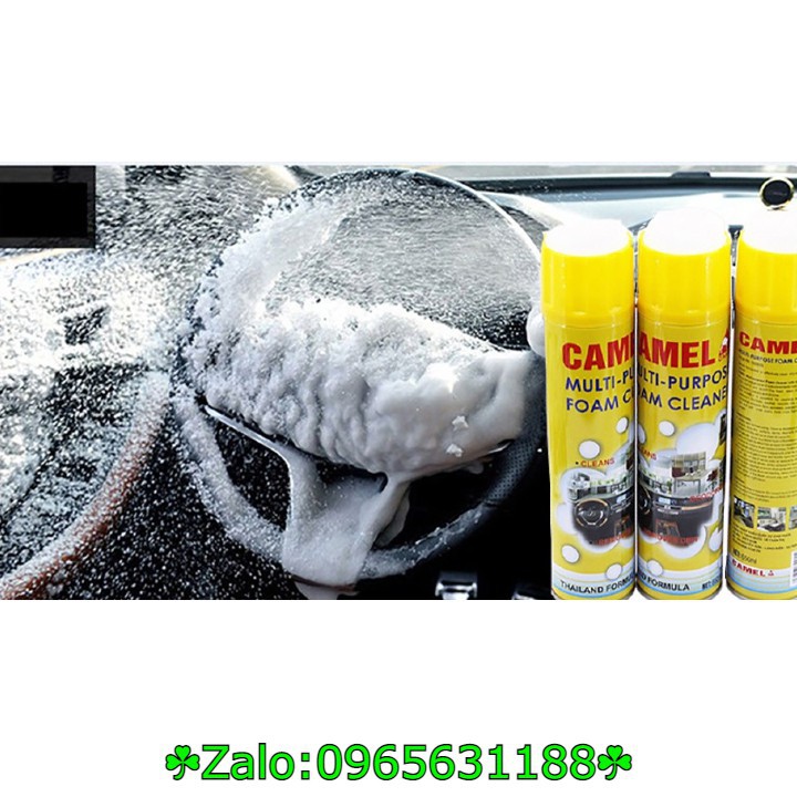 Thùng 12 chai xit tẩy, vệ sinh nội thất ô tô Foam Cleaner hàng chuẩn xịn Thái màu Vàng CAMEL ( Hương Chanh)