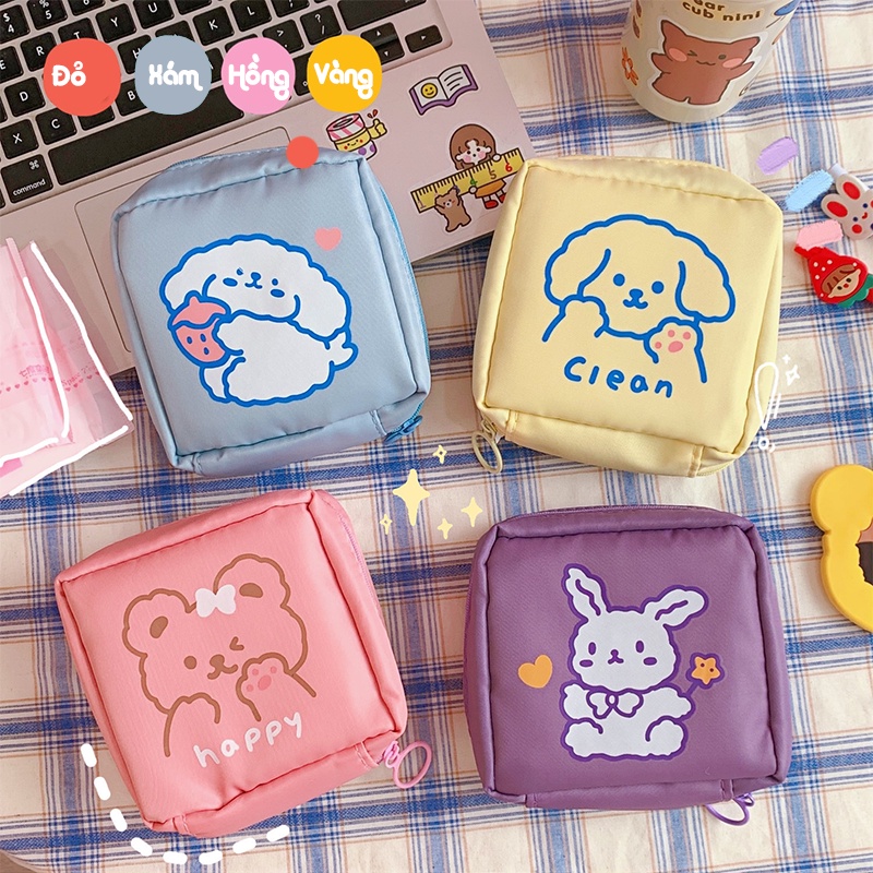 Túi đựng băng vệ sinh, son môi, mỹ phẩm, khẩu trang hình thú cute chất liệu vải không thấm nước BeeJoo