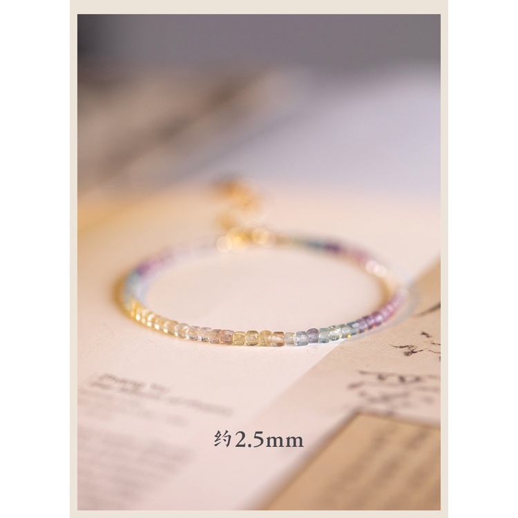 [Hàng Mới Về] Vòng Tay Hạt Đá Fluorite Màu Cầu Vồng Thời Trang