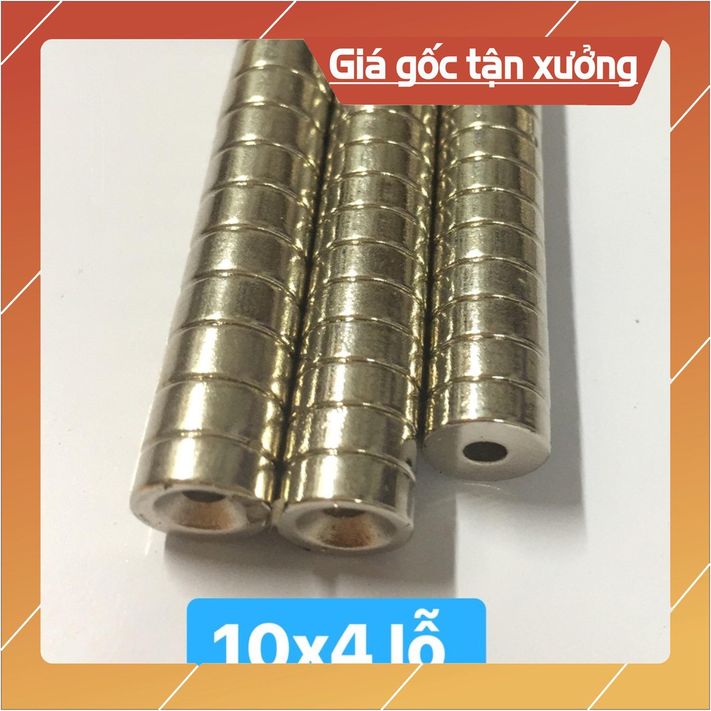 [Xả Kho] Nam châm viên đất hiếm 10x4 lỗ 3.5mm, loại nam châm trắng có lỗ bắt vít