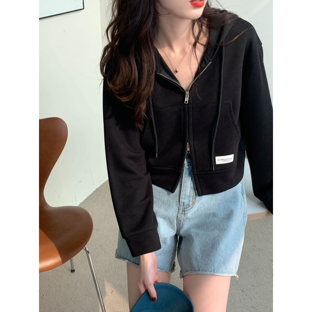 Áo Khoác cardigan Lửng Có Nón Thiết Kế Nhãn Hiệu Đơn Giản Và Đa Năng Thời Trang Mùa Thu Mới niche Cá Tính Dành Cho Bạn Nữ