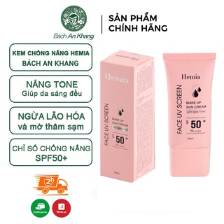 Kem chống nắng HEMIA dưỡng trắng nâng tone SPF50+ 100% tự nhiên, Thấm mướt nhanh, mịn màng nhập khẩu chính hãng Hàn Quốc