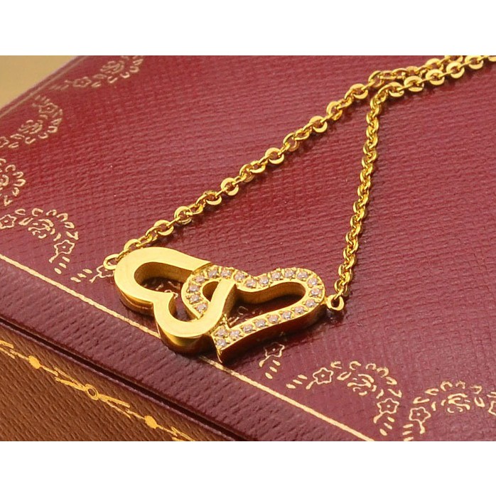 Dây chuyền titan tim đôi lồng vào nhau vàng 24k