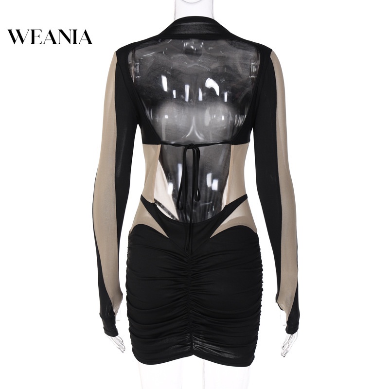 Đầm Dài Tay Ôm Dáng Phối Lưới Hở Lưng Quyến Rũ Dành Cho Nữ