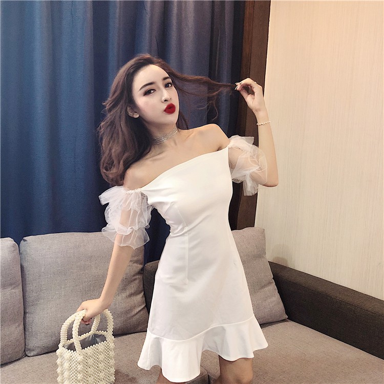 (Sẵn) M08 - Đầm body đuôi cá Ulzzang phối lưới tay bồng đính hạt dự tiệc sang choảnh (2 màu)