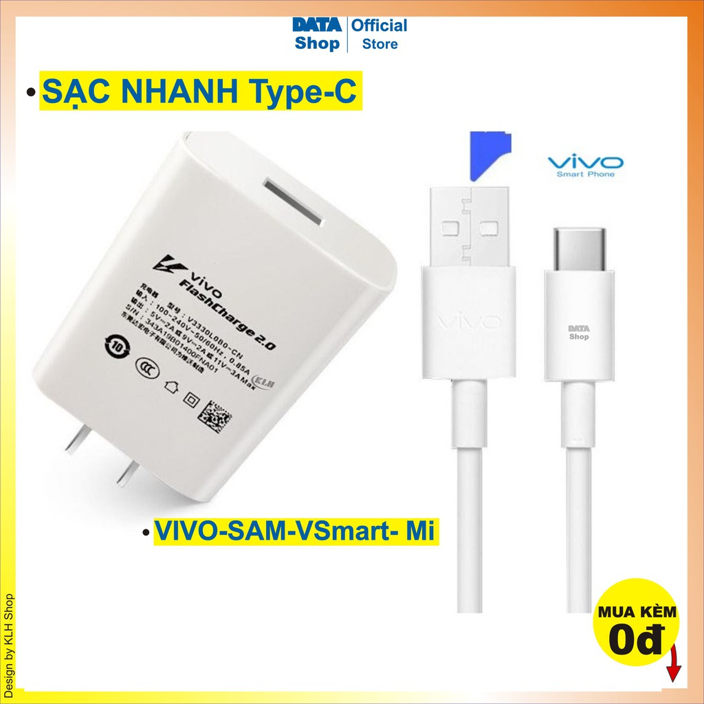 Bộ sạc nhanh vivo type-c X30, củ cáp xạc flash charge 2.0 33w dây sạt dài 1m dùng cho điện thoại samsung oppo xiaomi