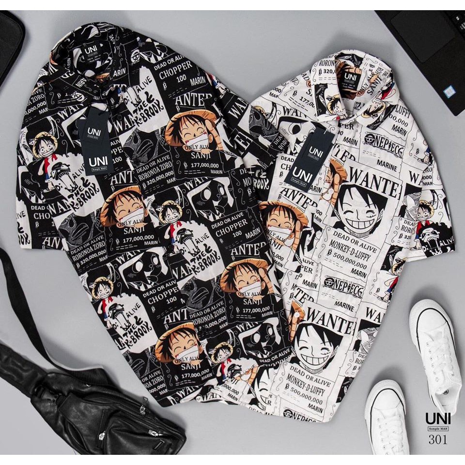 Áo Sơ mi nam tay lỡ hoạt hình OnePiece