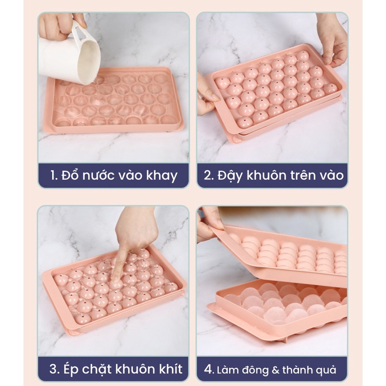 Khay đá tròn, khuôn làm đá có nắp đậy tiện dụng hình viên bi 33 viên