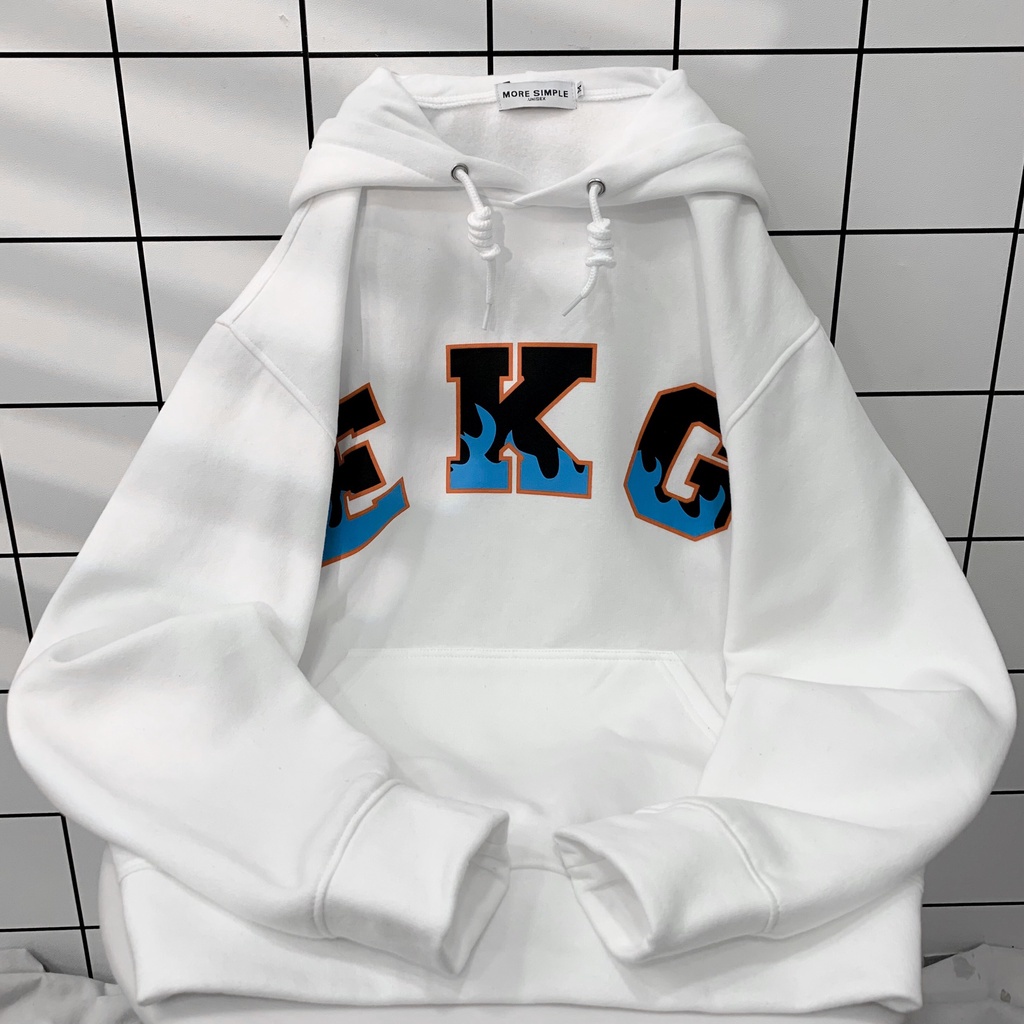 Áo Hoodie Form Rộng EKG Vải Nỉ Lót Bông Phong Cách Ulzzang Unisex