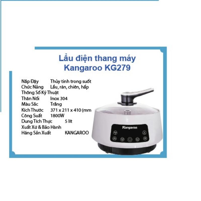 Nồi lẩu điện thang máy kangaroo kg279 bảo hành 12 tháng