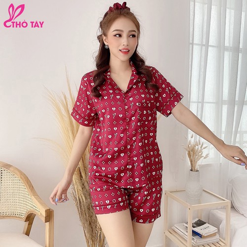 Đồ bộ lụa ngắn họa tiết THỎ TÂY AG187