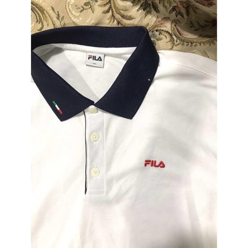 Áo thun dài tay có cổ màu trắng hiệu FILA chính hãng vải cực mát size 110