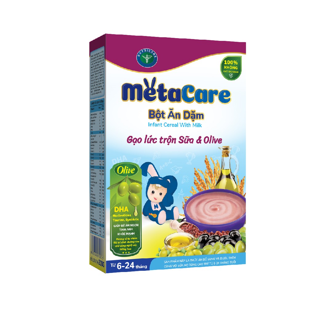 Bột ăn dặm dinh dưỡng Nutricare Metacare Yến Mạch Gạo Lức 4 vị Ngọt phát triển toàn diện (200g)