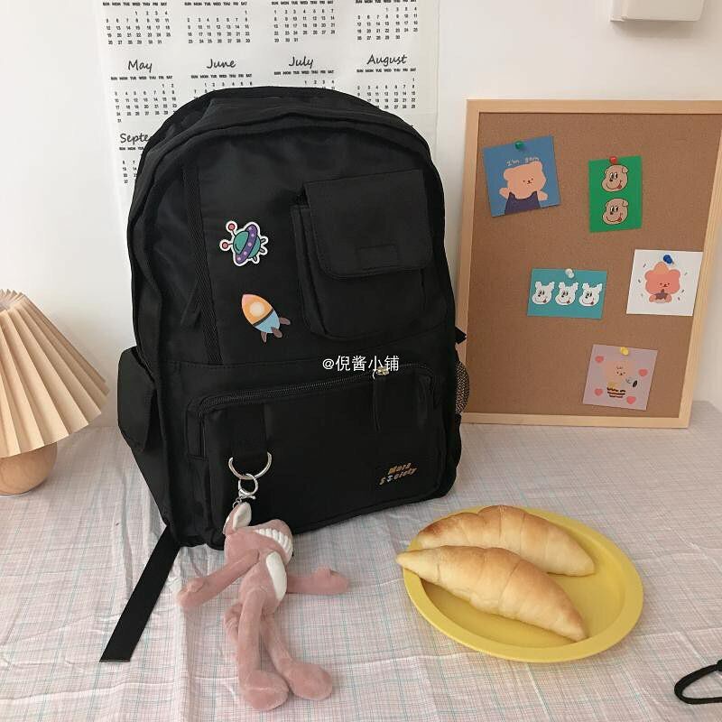 Balo unisex, balo đi học cá tính. BI015 balo dù đen 1 túi mars