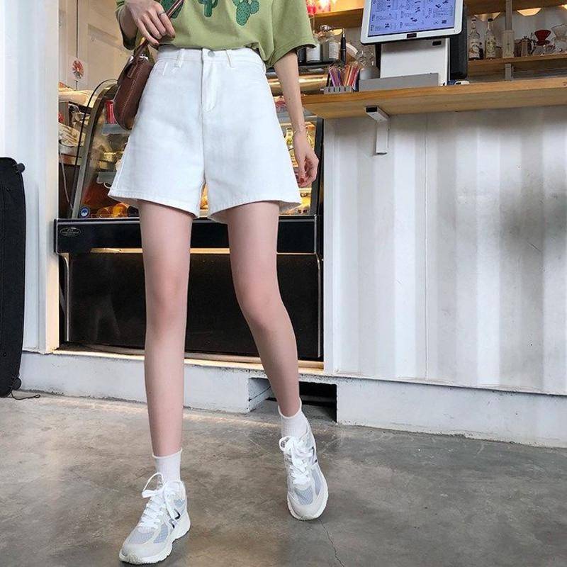 Quần Short Denim Lưng Cao Ống Rộng Theo Phong Cách Retro
