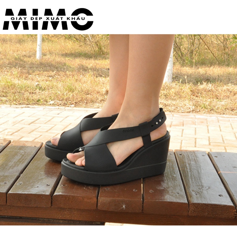 [Hàng xuất] Sandal Nữ, Sandal Quai Chéo Đế Cao 9P Crocc 𝐁𝐫𝐨𝐨𝐤𝐥𝐲𝐧 Màu Đen