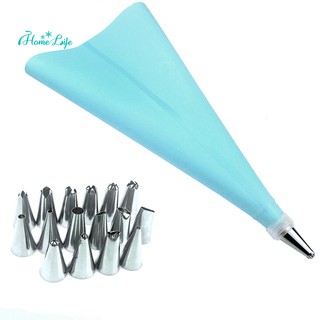 Set 18 dụng cụ bắt kem gồm túi bắt kem bằng silicon và đầu nói kèm 16 đui bắt kem