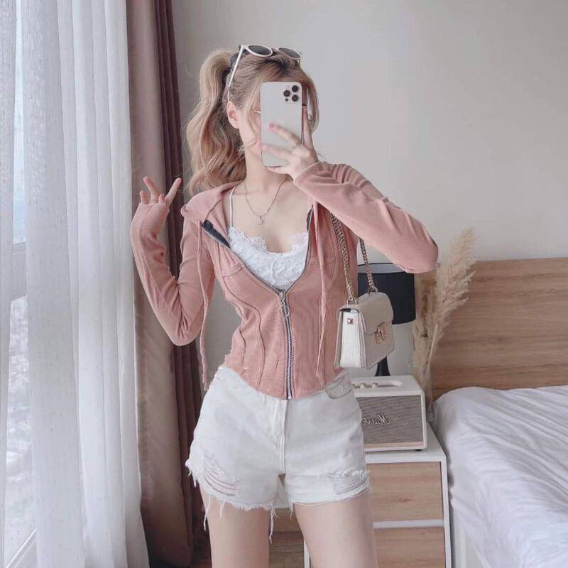 Áo len khóa mũ chất len tăm mặc cực tôn dáng - áo len kiểu nữ