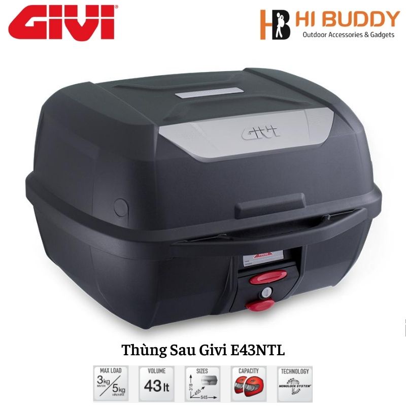 Thùng Chứa Đồ GIVI E43NTL 43 Lít Kèm Đế Lắp Thùng | Hàng Chính Hãng - Hibushop