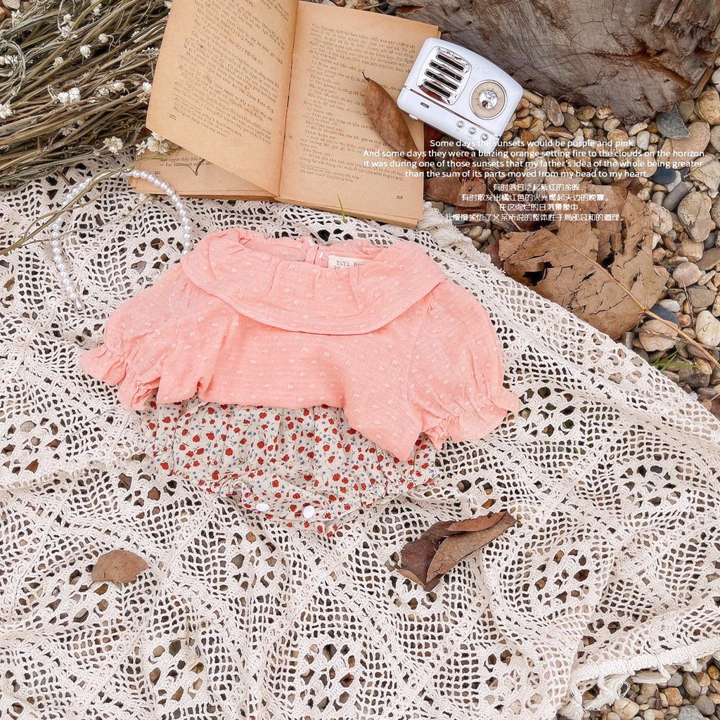 Set áo cổ tròn tay phồng kèm quần hoa lưng thun bé gái sơ sinh 1 2 3 tuổi MINTSCLOSET Mint's Closet - GA2047 - q167