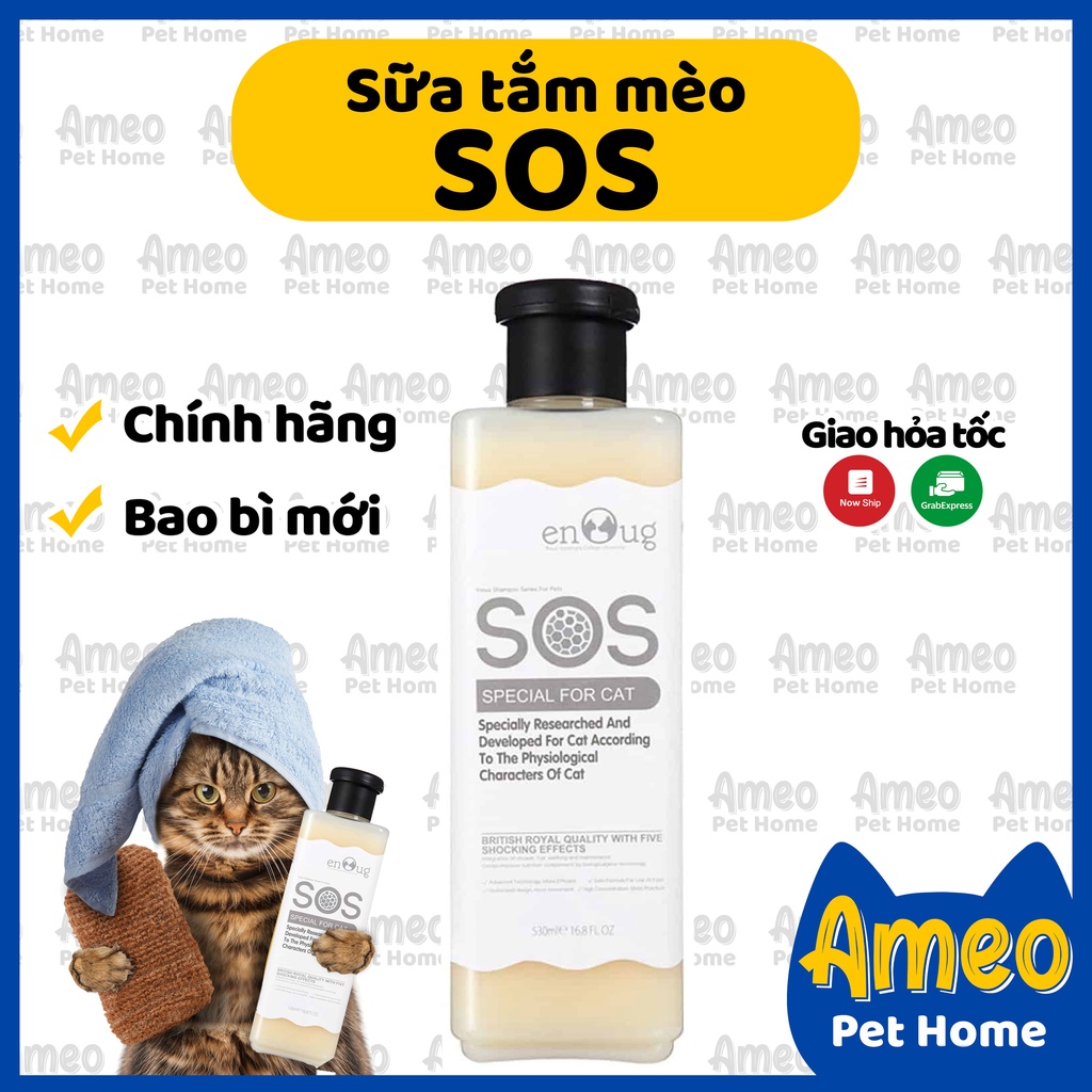 [Video cận] Sữa tắm cho mèo SOS | Sữa tắm SOS trắng cho mèo - Sữa tắm thú cưng dưỡng lông - Ameo Pet Home