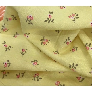 Vải linen gân hoa hồng màu vàng chanh