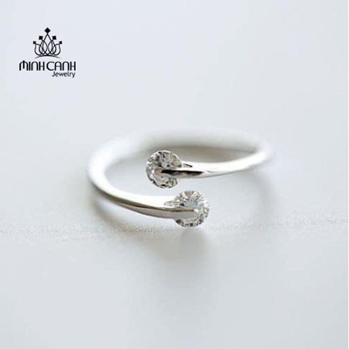 Nhẫn Bạc Nữ Minh Canh Jewelry - Dáng Hở Freesize 2 Đầu Đính Đính Đá