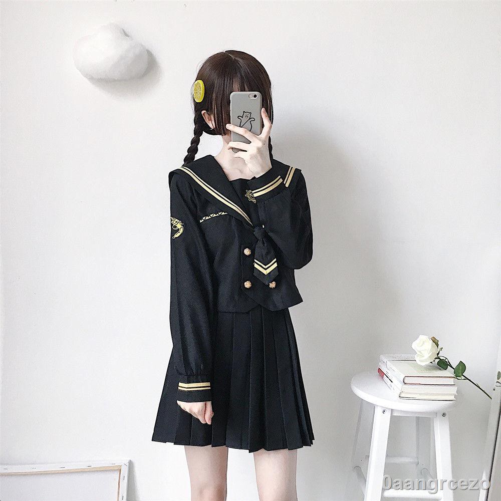 ♛❀☃Đồng phục lính ngự lâm chính thống Nhật Bản học sinh viên màu đen sẫm Sailor suit xấu váy dài phong cách đại