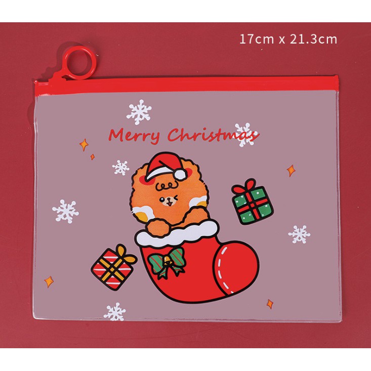 Túi Zip Đựng Đồ Trong Suốt Hoạ Tiết Cây Giáng Sinh Noel P081