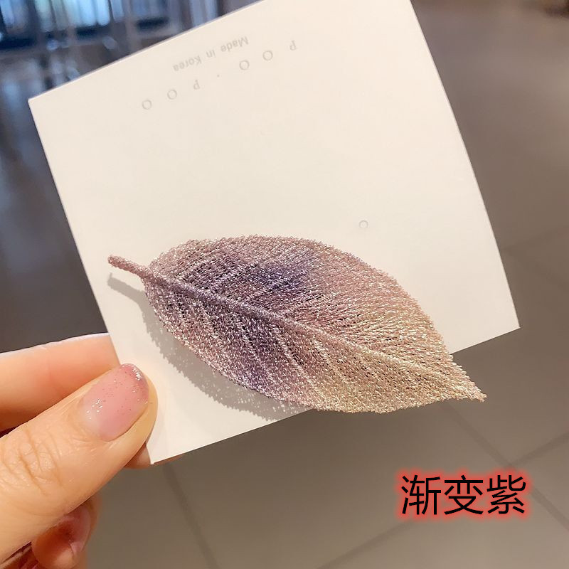 Kẹp tóc BB hình lá thêu màu Gradient thời trang thanh lịch cho nữ