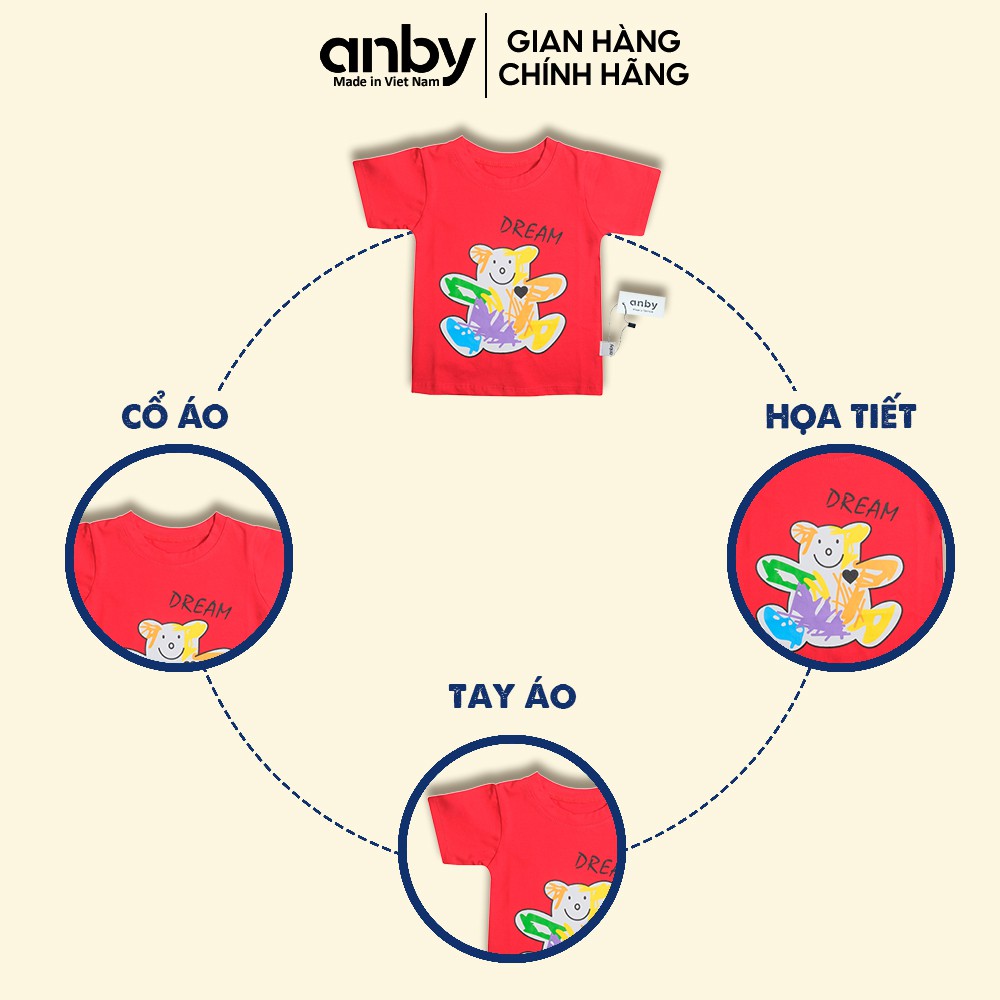 Áo cotton cộc tay trẻ em cho bé trai và gái ANBY nhiều màu hình gấu dream xinh xắn