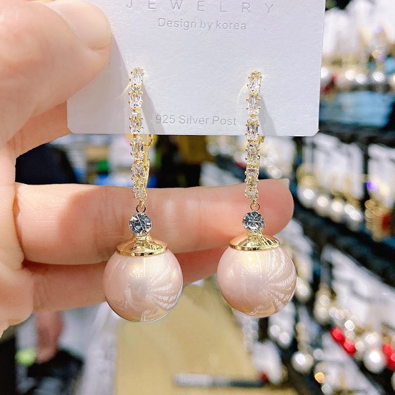 Bông tai bạc S925 đính ngọc trai phong cách thời trang nữ tính