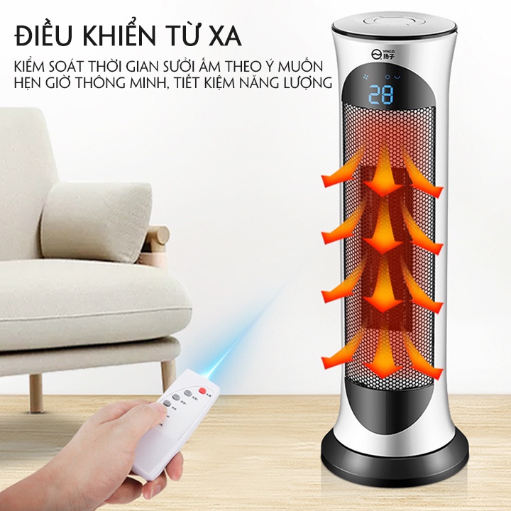 Cây Sưởi Điện Gốm YANGZI Điều Khiển Từ Xa, Màn Hình Led 120 Độ, 3 Mức Nhiệt Giảm Tiếng Ồn An Toàn Tiết Kiệm Điện