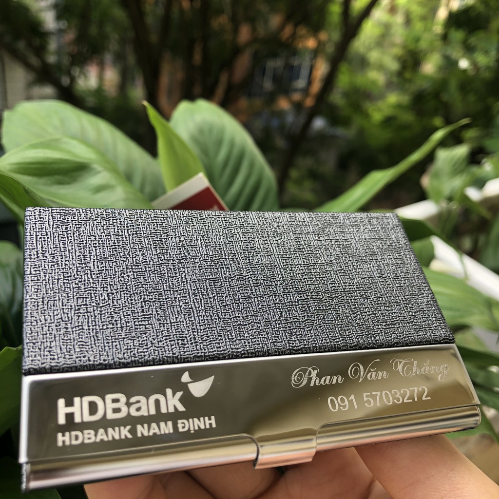 Hộp đựng name card da màu xám, hộp đựng ATM card visit có khắc tên lấy ngay giá rẻ nhất shope