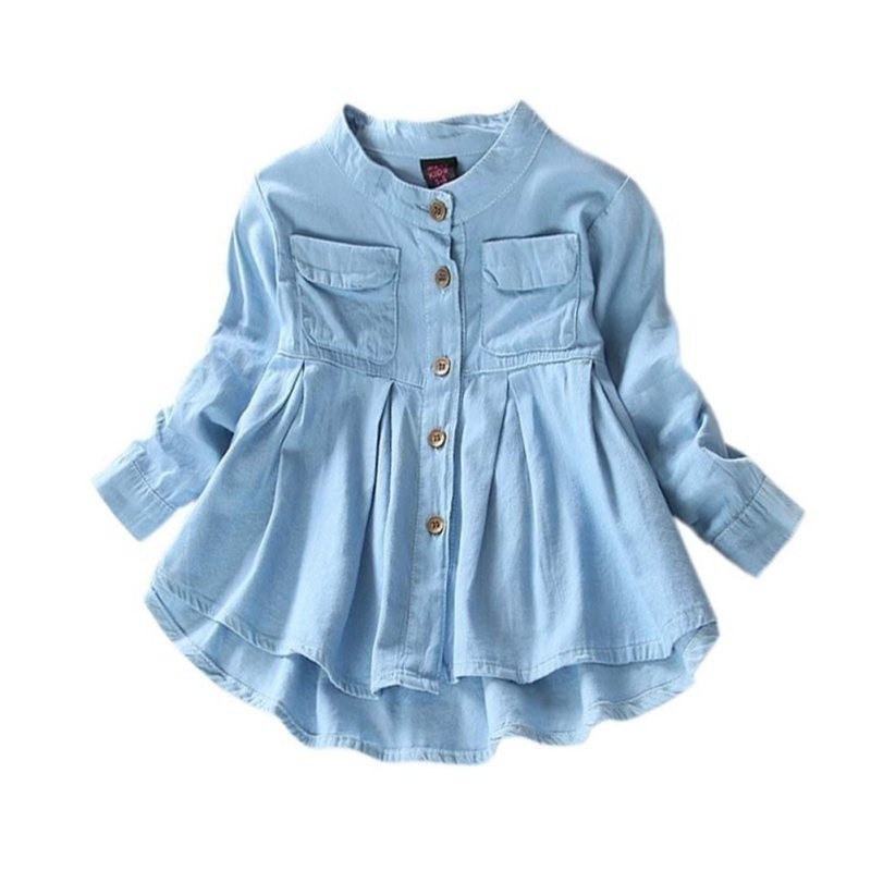 Đầm sơ mi denim dài tay xinh xắn cho bé gái