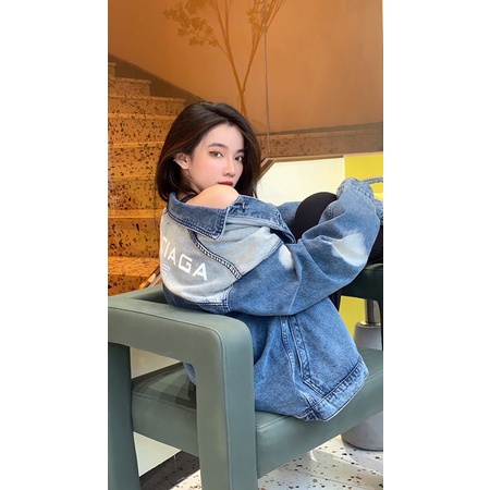 Áo khoác denim, jacket jeans nữ BalenC^ logo sau lưng thời trang phong cách