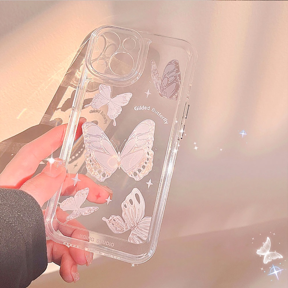 Ốp Điện Thoại Acrylic Hình Hoa Bướm Cho IPhone 13 12 11 14 Pro Max X XR XS Max 8 7 Plus SE 2020 SE3