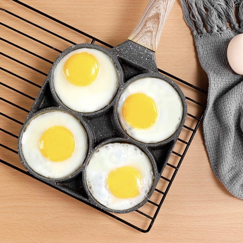 Chảo Chiên Rán Trứng, Làm Bánh 4 Ngăn 4 Lỗ Chống Dính Tay Cầm Cách Nhiệt