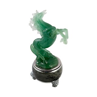 Ngựa phong thủy đá ngọc xanh Lộc mã giao trì 27x16cm