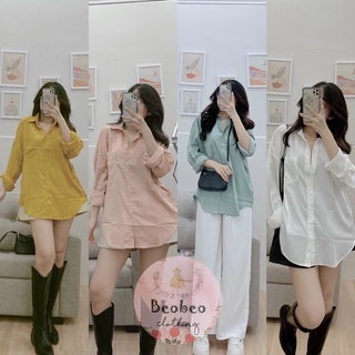 [Ảnh thật] Áo sơ mi oversize lụa tay dài có túi ulzzang