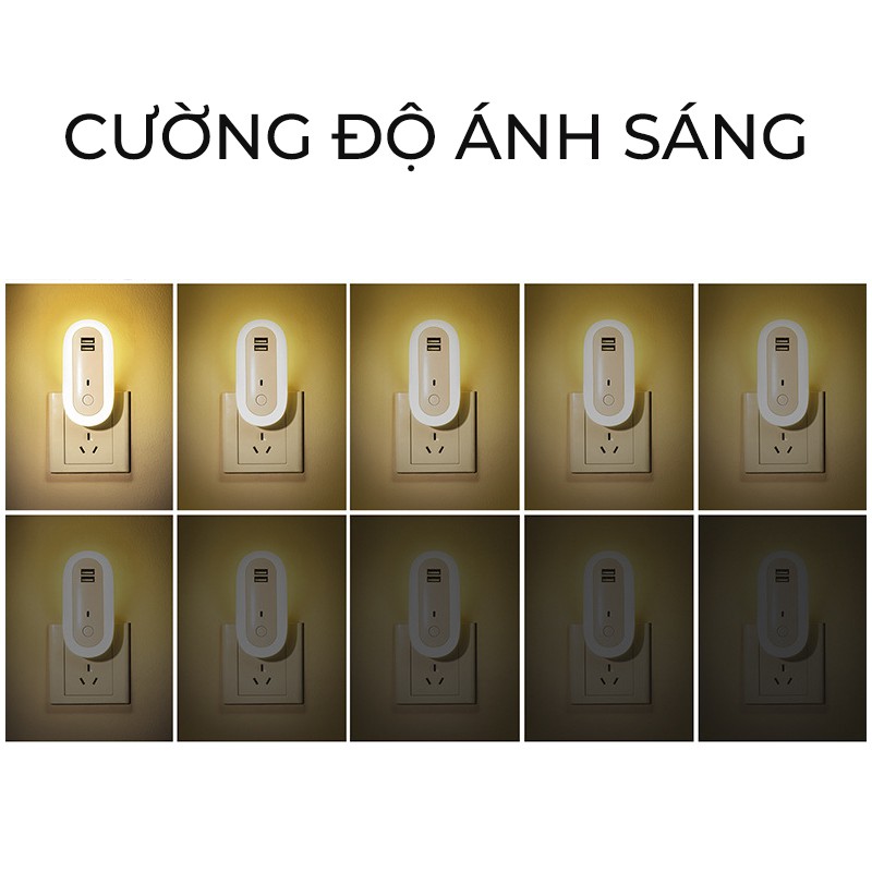 Đèn ngủ thông minh cho bé - 10 cấp độ sáng - điều khiển từ xa bằng remote - hẹn giờ -có cổng sạc nhanh điện thoại - 2021