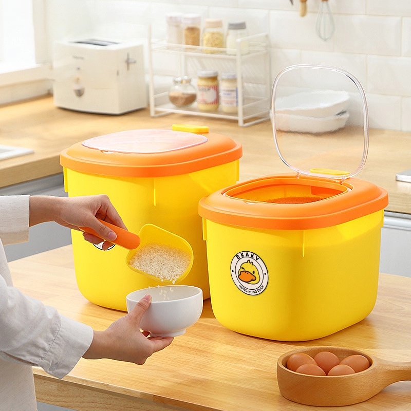 Only HOUSE Thùng Đựng Gạo Vịt Vàng Nhỏ Chống Côn Trùng Chống Ẩm Dày Dặn Hạt Dẻ Nhà Bếp Gia Đình
