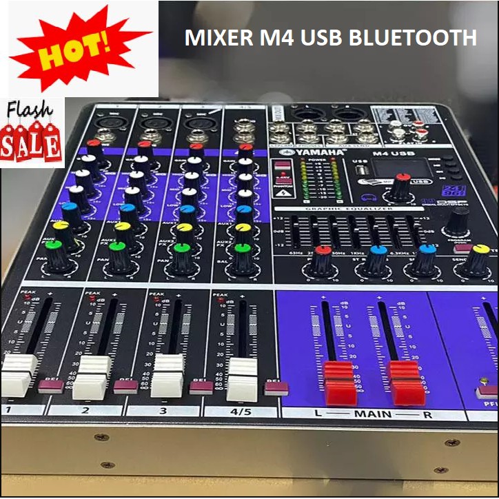 Mixer Yamaha M4 USB Bluetooth, Tặng Giắc 6,5 Bộ Chộn Âm Thanh Chuyên Hát Livestream Hát Karaoke Gia Đình