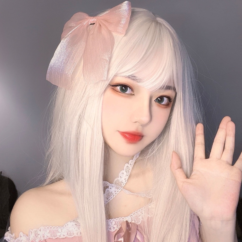 Women's wig cover, full-head lifelike long hair, Chinese clothing, whole cosplay long straight hair, lolita bangs, full set of head beauty, excellent