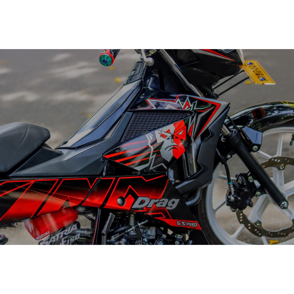 Tem Rời Dán Xe Raider FI Mẫu King Drag Đỏ Đen Cực Hot, Hàng 3 Lớp Chất Lượng Cao